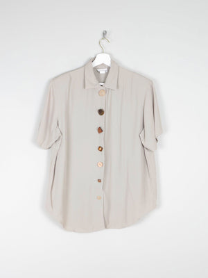 Khaki Vintage Short Sleeved Shirt Blouse S/M - The Harlequin