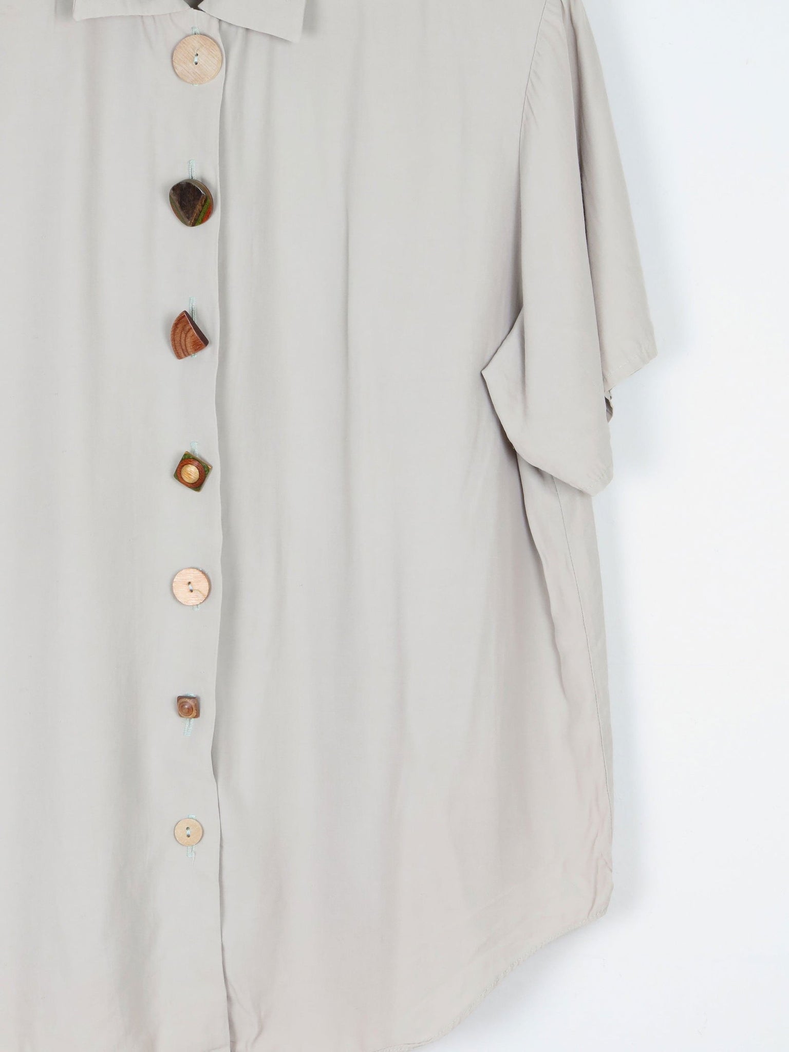 Khaki Vintage Short Sleeved Shirt Blouse S/M - The Harlequin