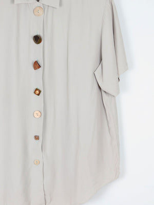 Khaki Vintage Short Sleeved Shirt Blouse S/M - The Harlequin