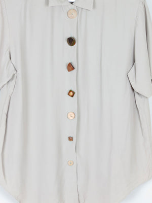 Khaki Vintage Short Sleeved Shirt Blouse S/M - The Harlequin
