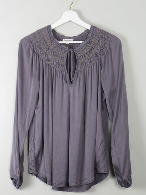 Mauve Silk Dea Kudibal Blouse With Smocking M - The Harlequin