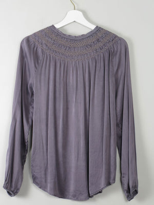 Mauve Silk Dea Kudibal Blouse With Smocking M - The Harlequin