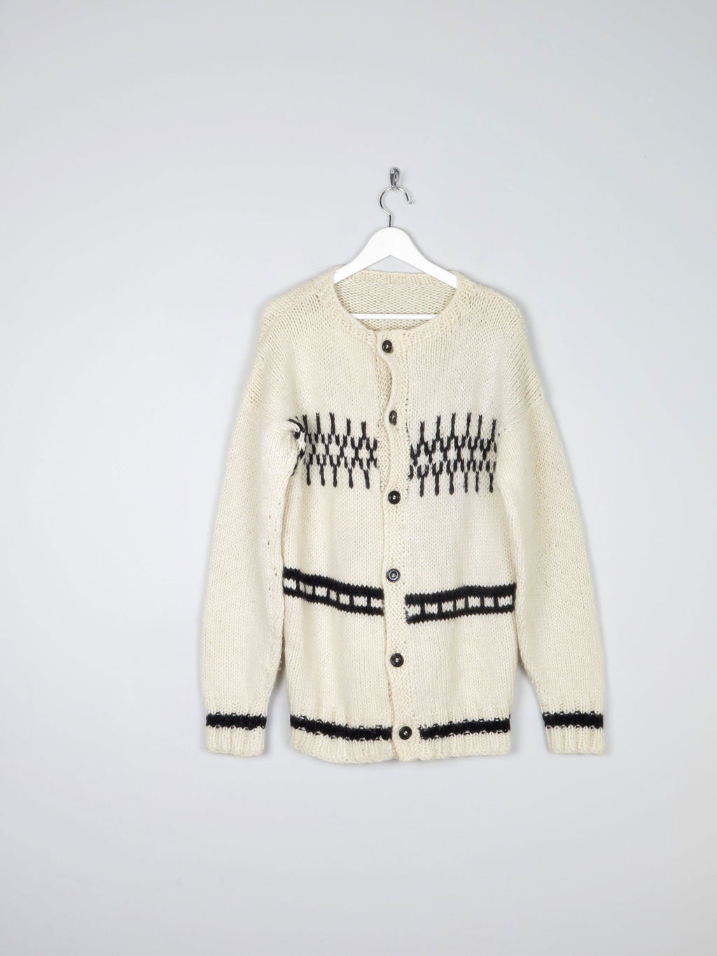 Men's 1970s Cream Hand-Knit Vintage Cardigan M/L - The Harlequin