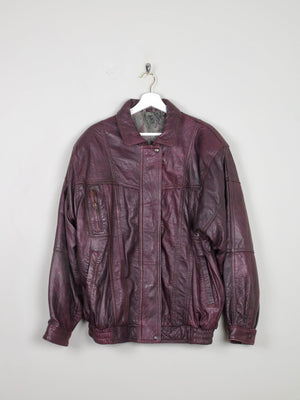 Men's Aubergine Soft Vintage Leather Bomber Jacket S/M - The Harlequin