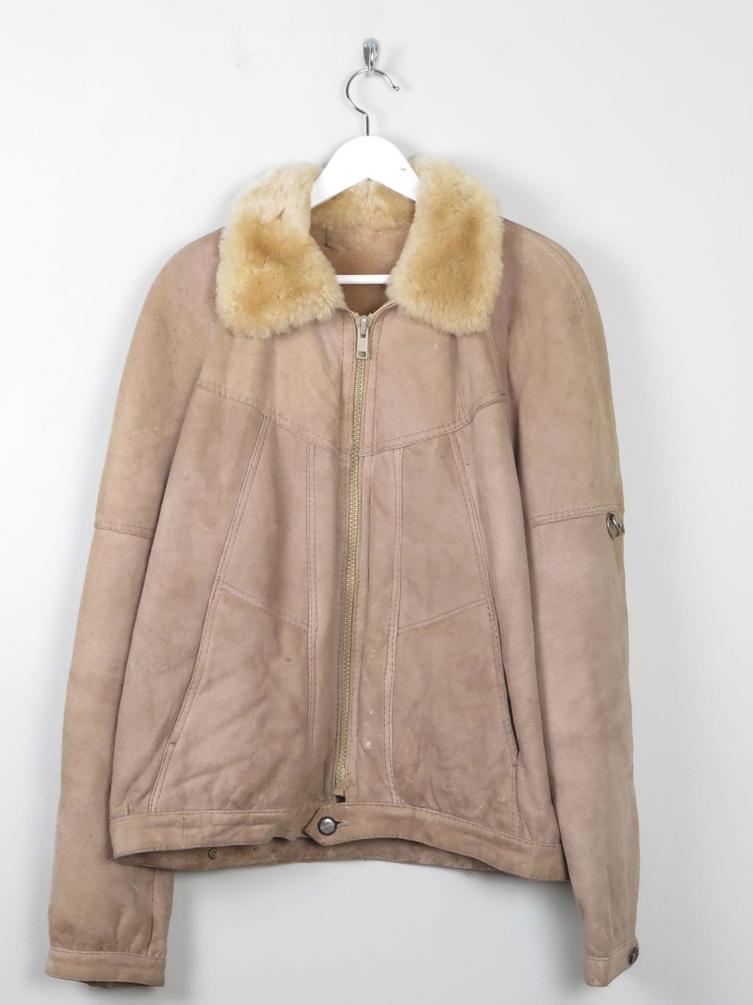 Men's Beige Vintage Sheepskin Zip Jacket M - The Harlequin