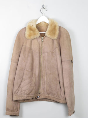 Men's Beige Vintage Sheepskin Zip Jacket M - The Harlequin
