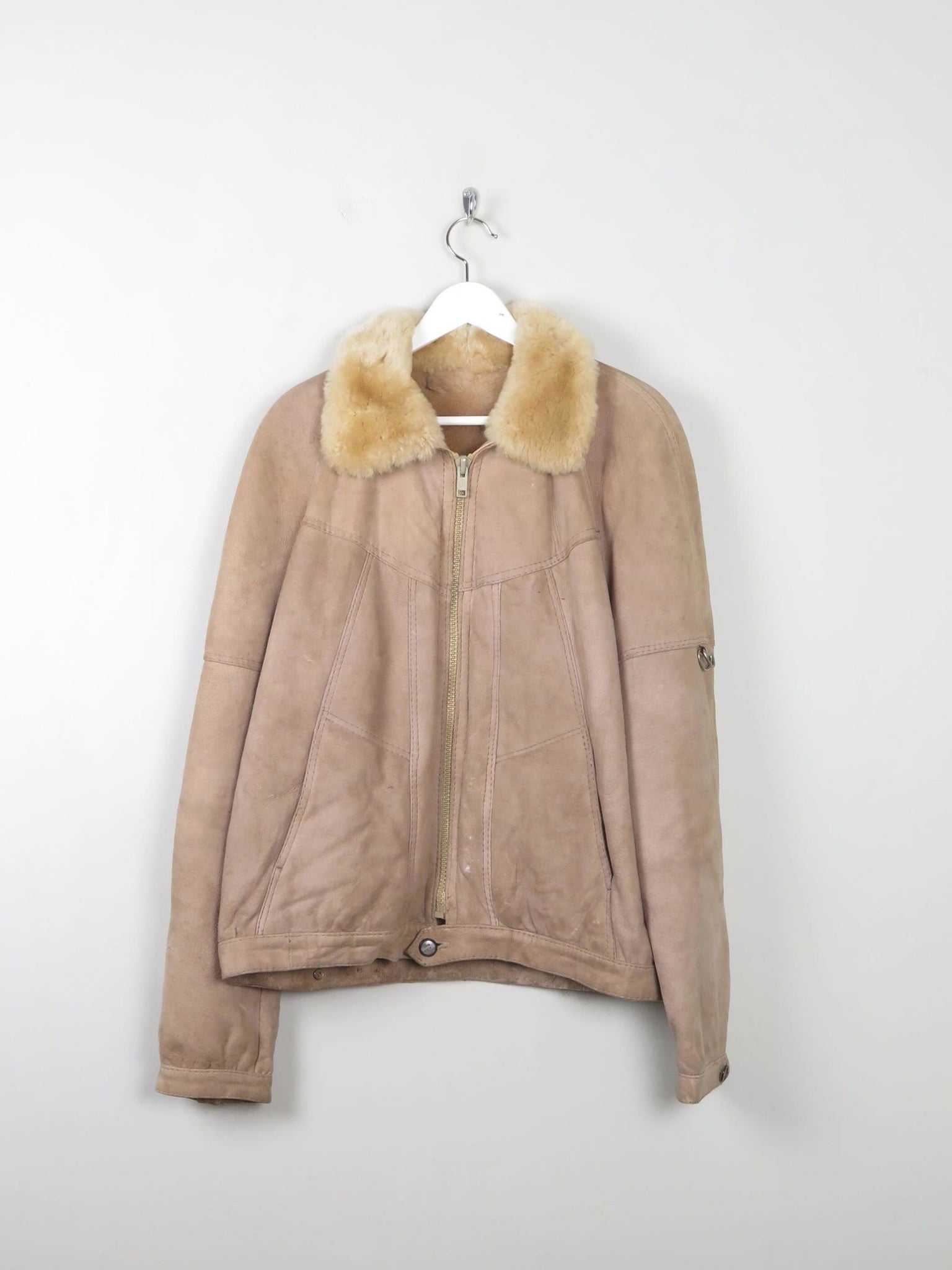 Men's Beige Vintage Sheepskin Zip Jacket M - The Harlequin