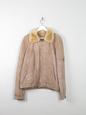 Men's Beige Vintage Sheepskin Zip Jacket M - The Harlequin