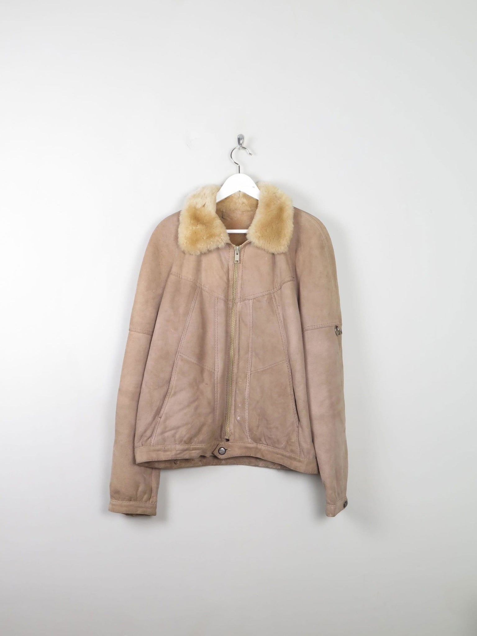 Men's Beige Vintage Sheepskin Zip Jacket M - The Harlequin