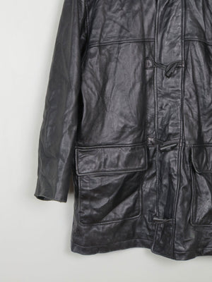 Men's Black Heavy Leather Duffle Coat L - The Harlequin