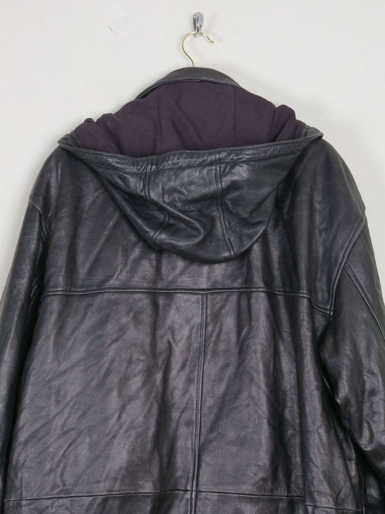 Men's Black Heavy Leather Duffle Coat L - The Harlequin