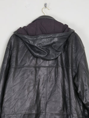 Men's Black Heavy Leather Duffle Coat L - The Harlequin