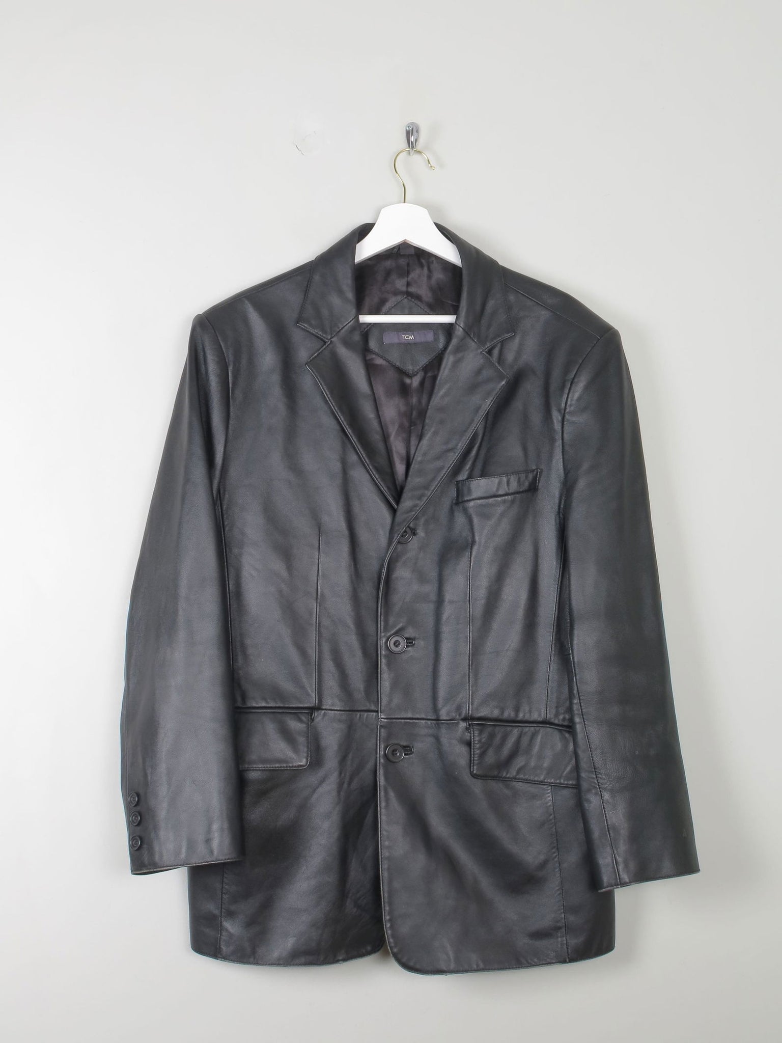 Men's Black Vintage Leather Jacket M Oversized - The Harlequin