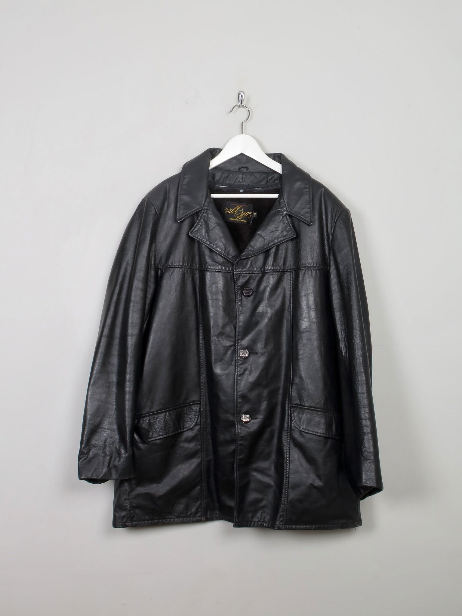 Men's Black Vintage Lined Leather Jacket XL - The Harlequin