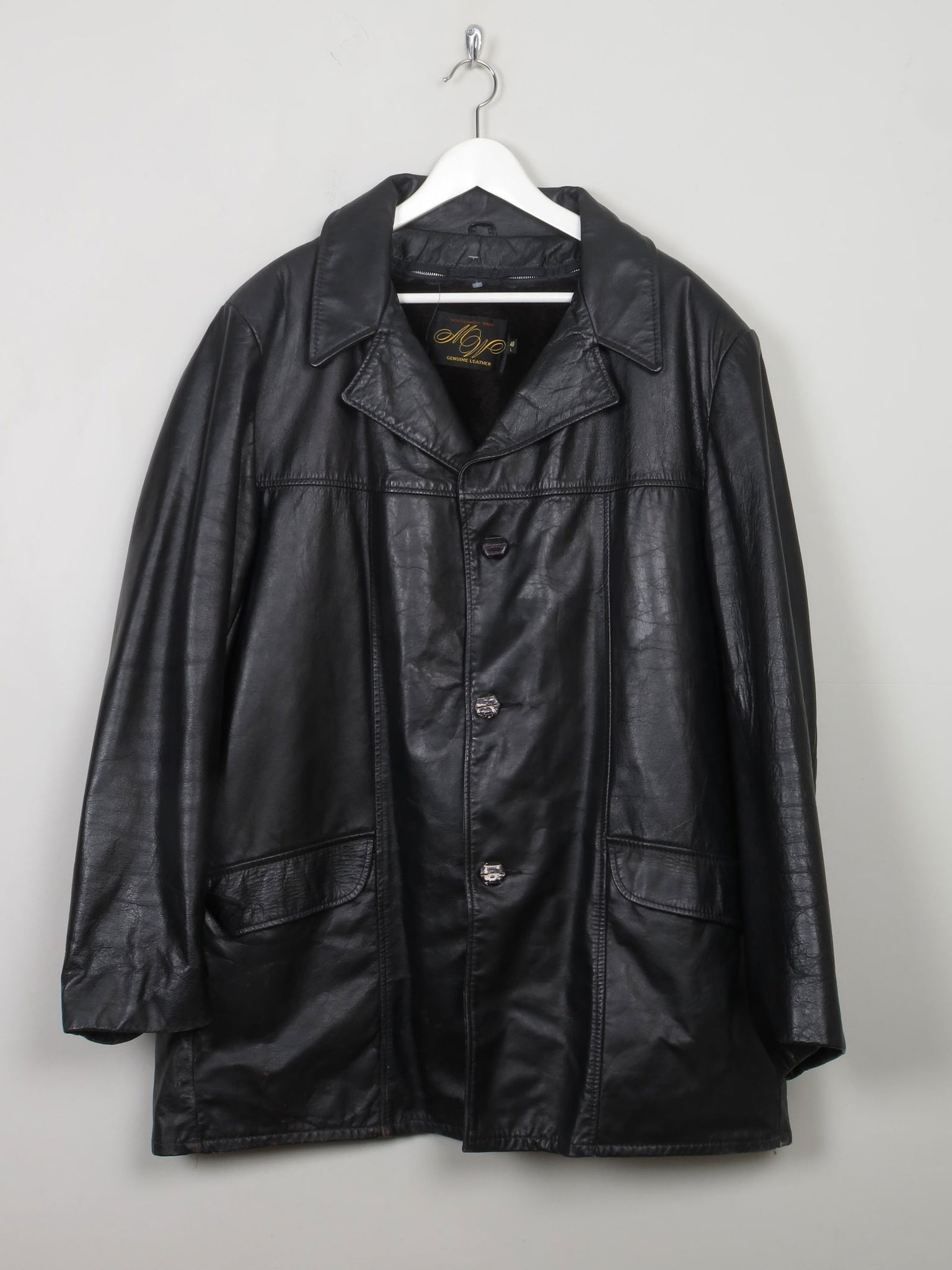 Men's Black Vintage Lined Leather Jacket XL - The Harlequin