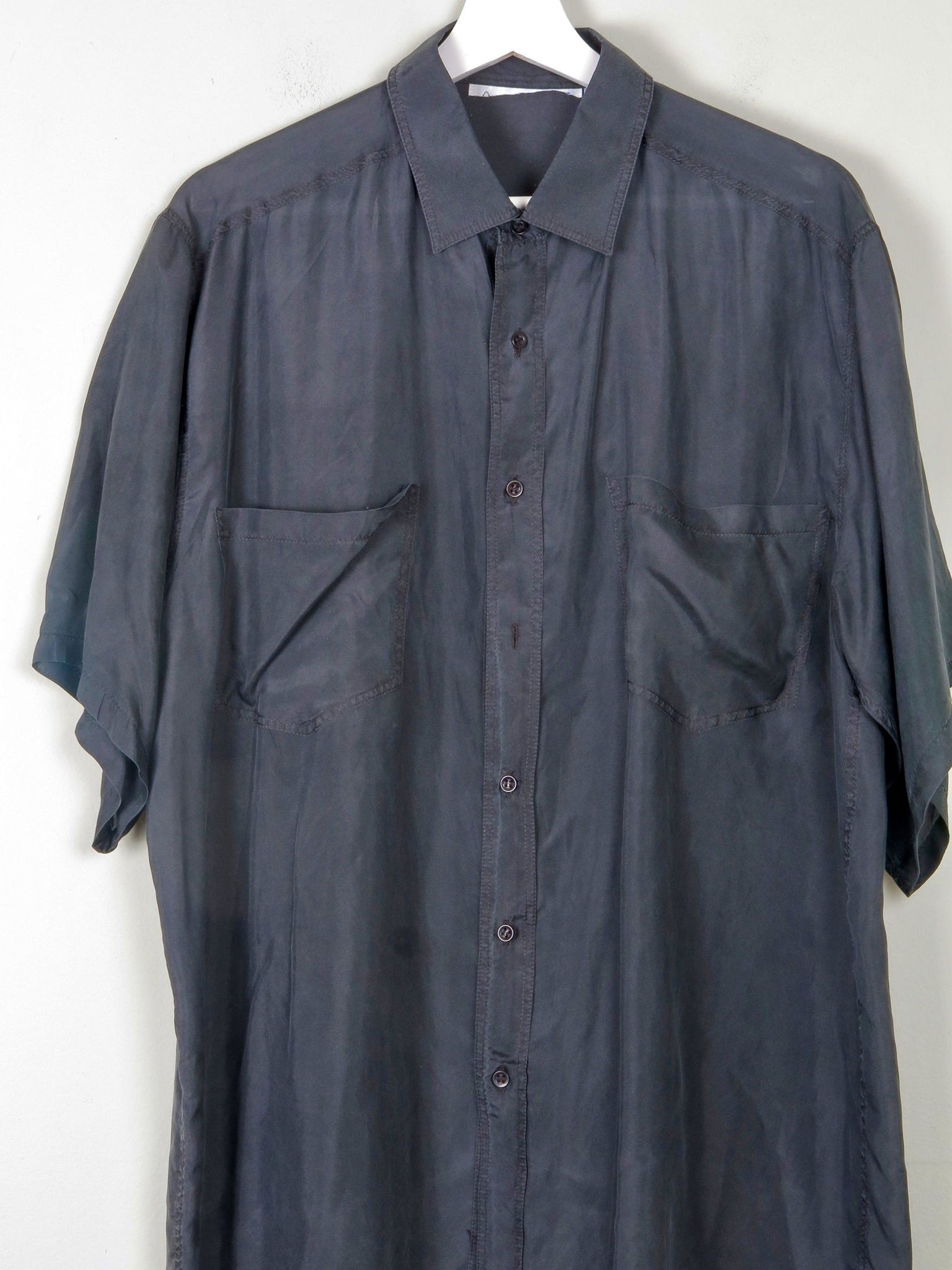 Men's Black Vintage Silk Short Sleeved Shirt L - The Harlequin