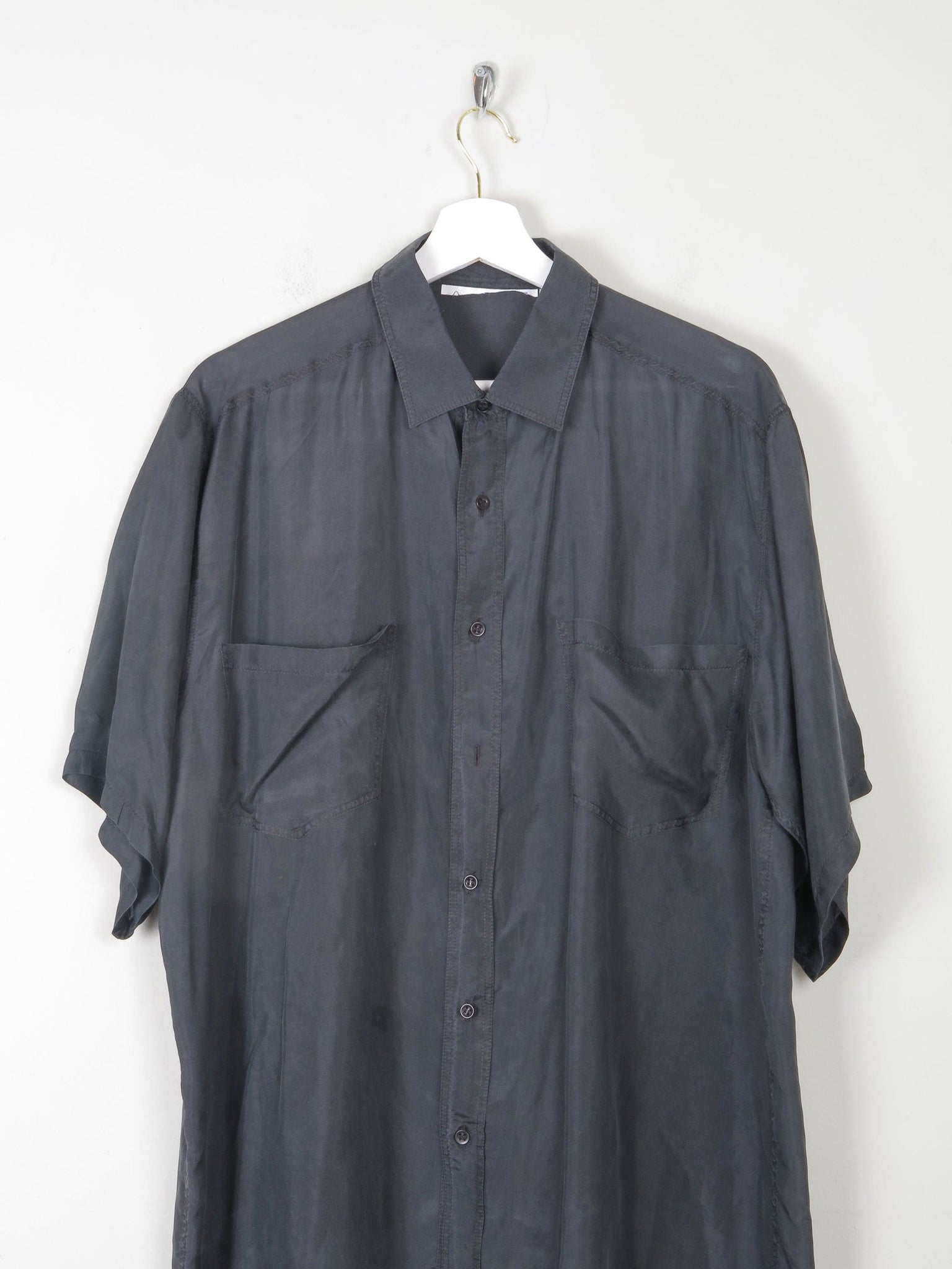 Men's Black Vintage Silk Short Sleeved Shirt L - The Harlequin