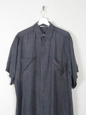 Men's Black Vintage Silk Short Sleeved Shirt L - The Harlequin