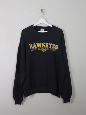 Men's Black Vintage Sweatshirt With Haweyes University Of Iowa Logo L - The Harlequin