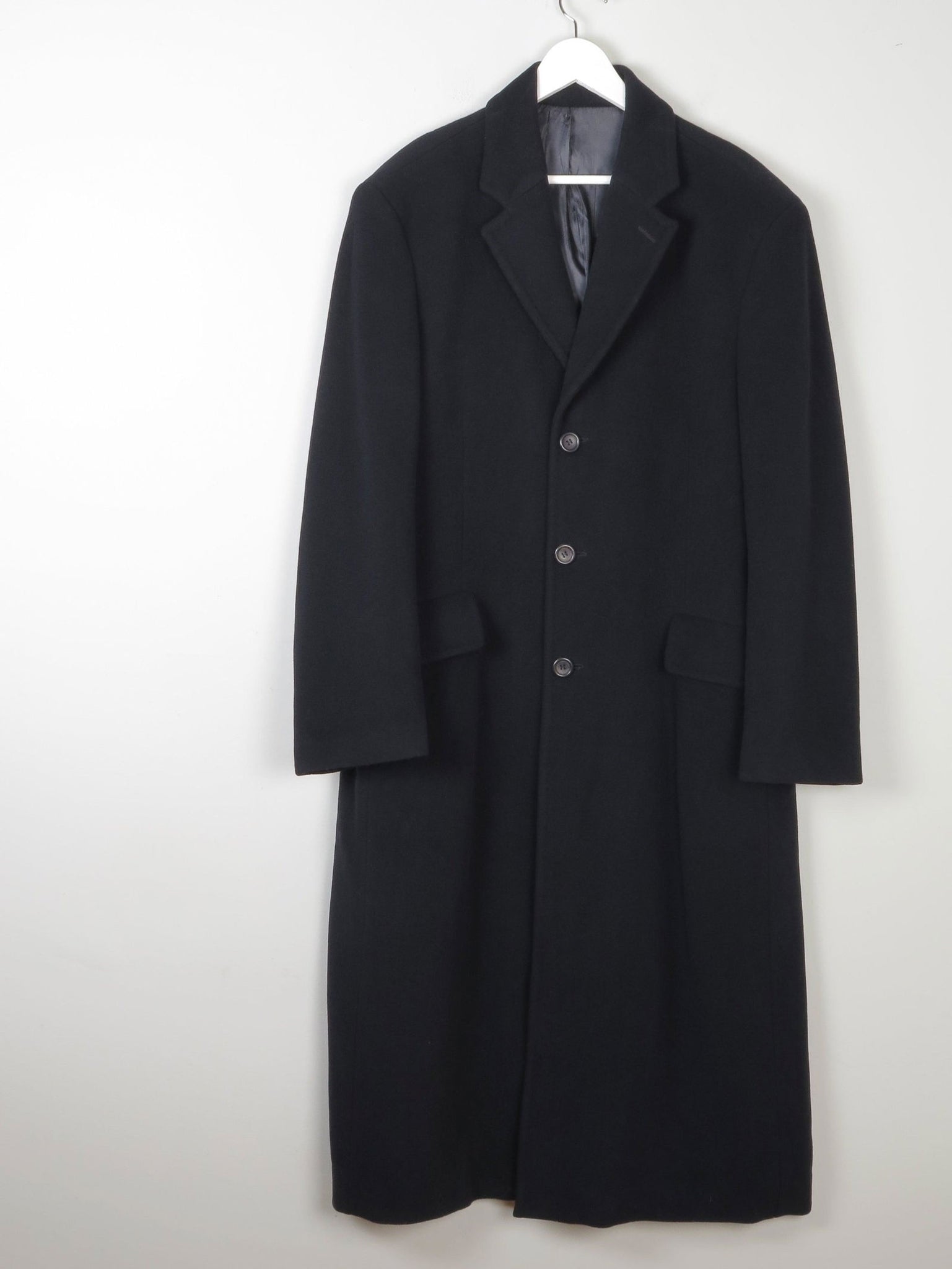 Men s Black Wool Nicole Farhi Cashmere Coat L XL 46 Approx