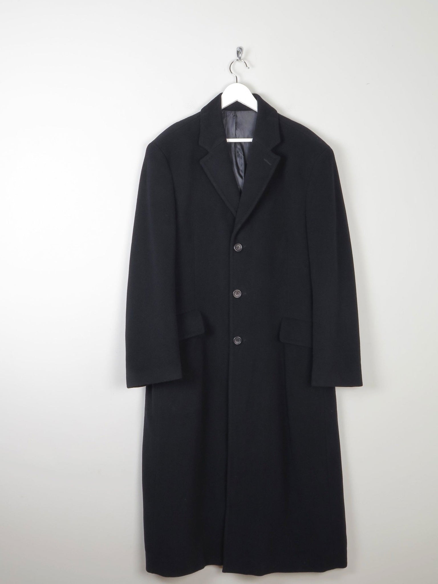 Men s Black Wool Nicole Farhi Cashmere Coat L XL 46 Approx