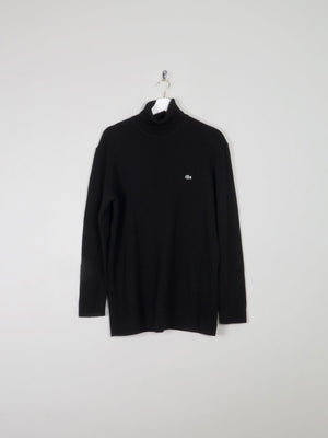 Men's Black Wool Vintage Lacoste Polo Neck Jumper S - The Harlequin