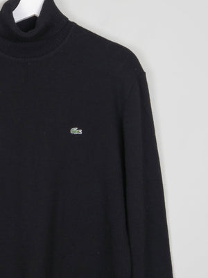 Men's Black Wool Vintage Lacoste Polo Neck Jumper S - The Harlequin