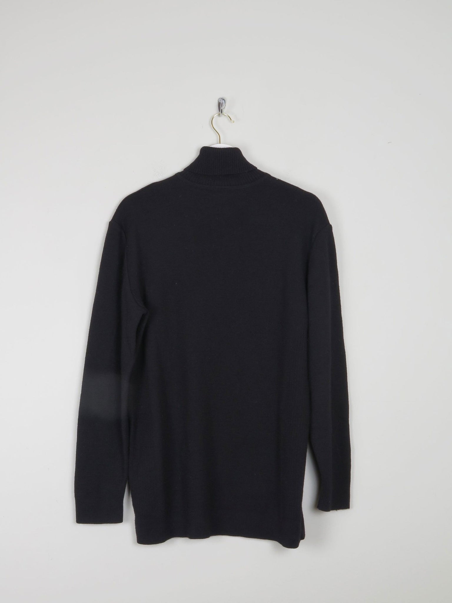 Men's Black Wool Vintage Lacoste Polo Neck Jumper S - The Harlequin