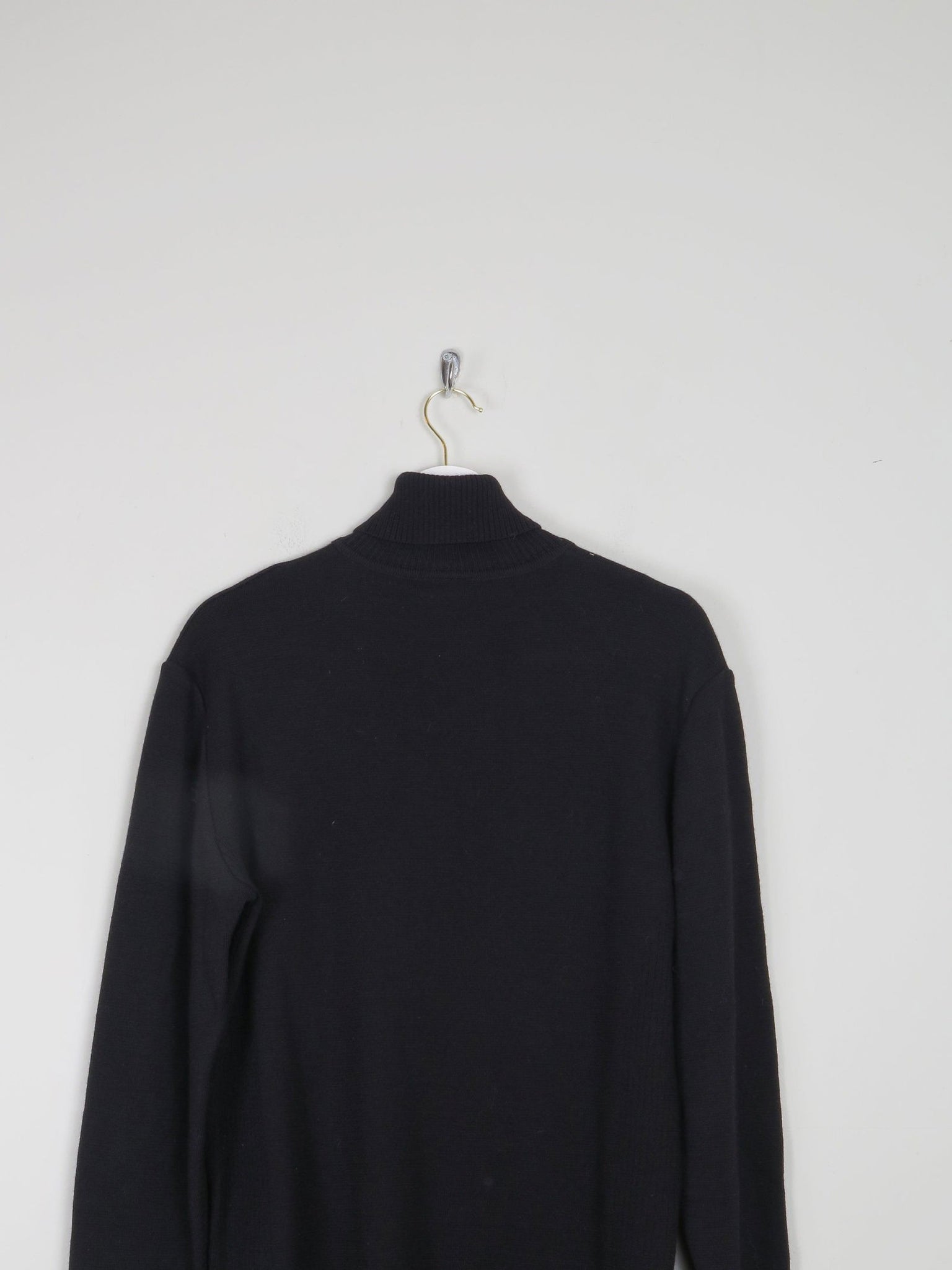 Men's Black Wool Vintage Lacoste Polo Neck Jumper S - The Harlequin