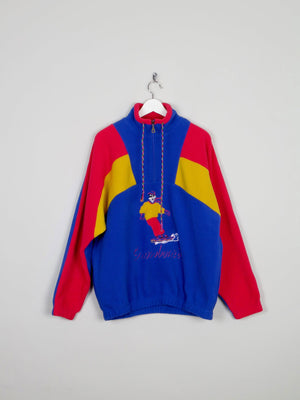 Men's Bright Vintage Snowboarding Style Fleece Pullover M/L - The Harlequin
