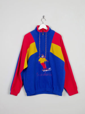 Men's Bright Vintage Snowboarding Style Fleece Pullover M/L - The Harlequin