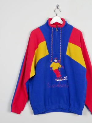 Men's Bright Vintage Snowboarding Style Fleece Pullover M/L - The Harlequin