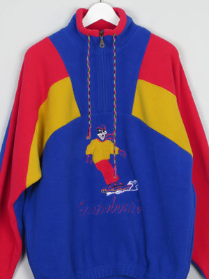 Men's Bright Vintage Snowboarding Style Fleece Pullover M/L - The Harlequin