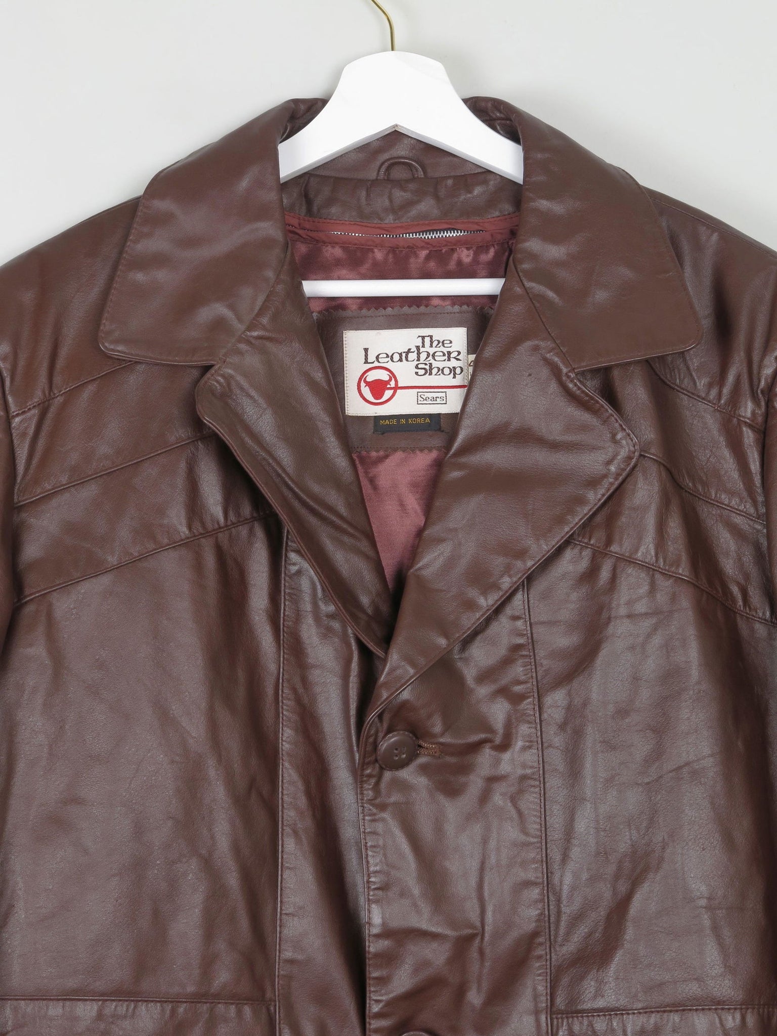 Men's Burgundy Vintage Leather Jacket Sears Size 44 /Large - The Harlequin