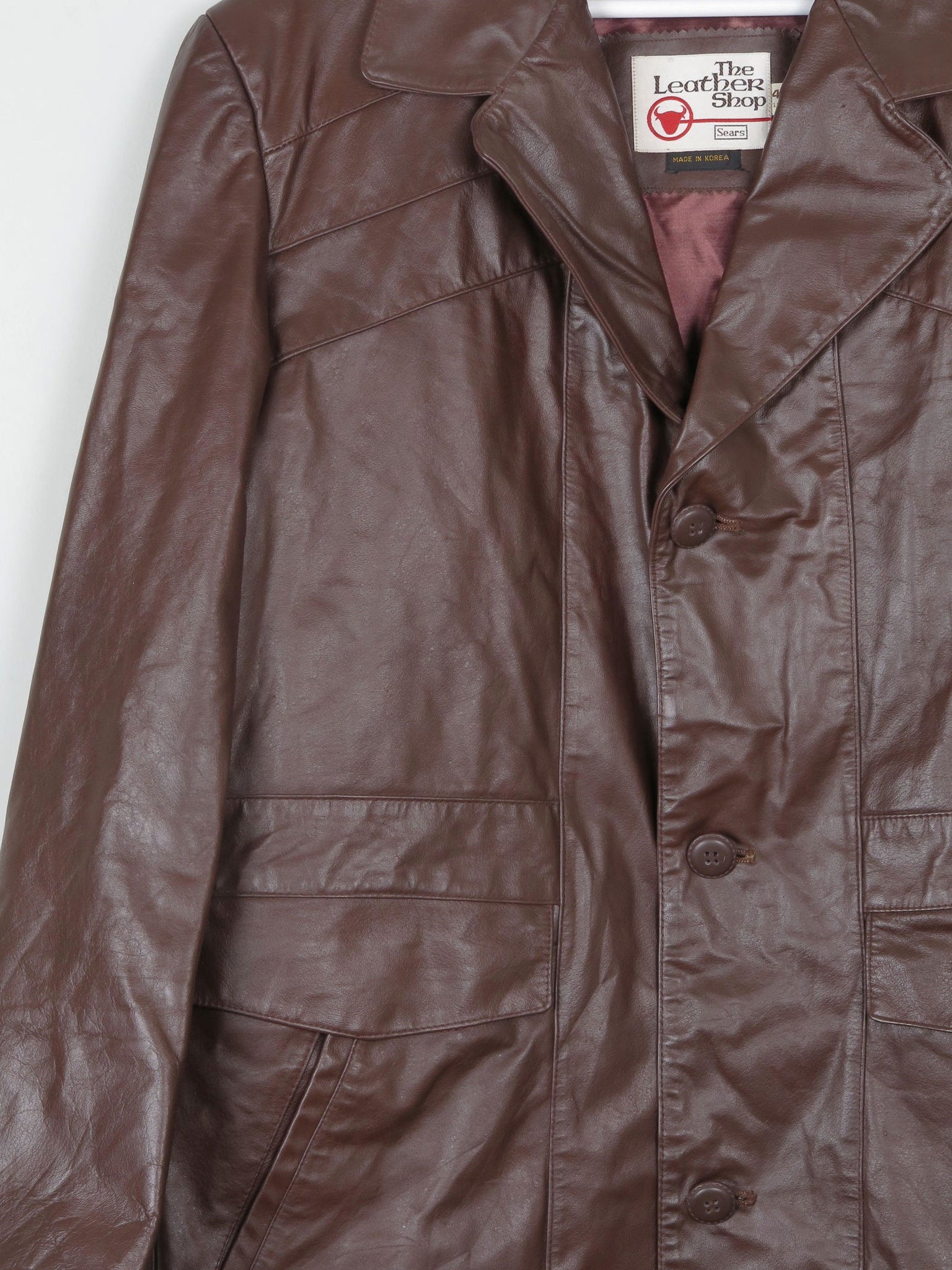 Men's Burgundy Vintage Leather Jacket Sears Size 44 /Large - The Harlequin