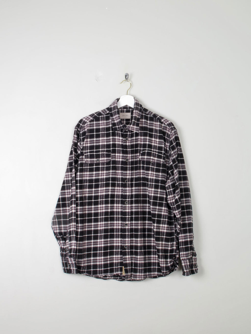 Men's Check Flannel Jachs Shirt Black & Grey L - The Harlequin