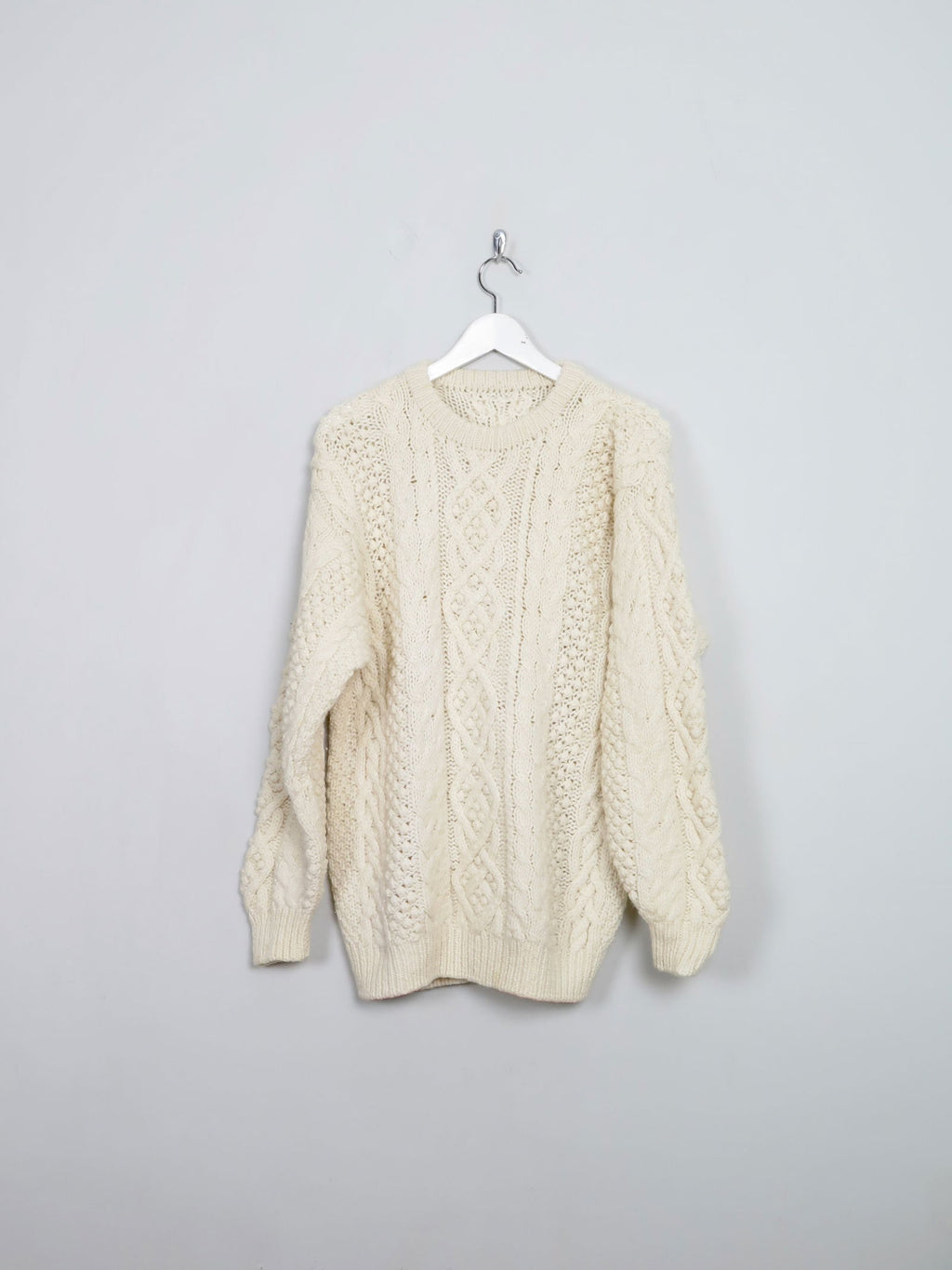 Men's Cream Vintage Aran Jumper L - The Harlequin