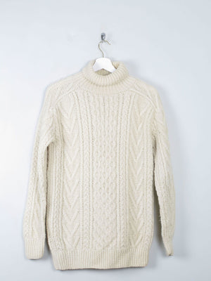 Men's Cream Vintage Aran Jumper Polo Neck S - The Harlequin