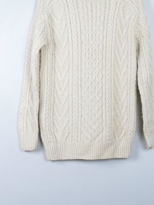 Men's Cream Vintage Aran Jumper Polo Neck S - The Harlequin