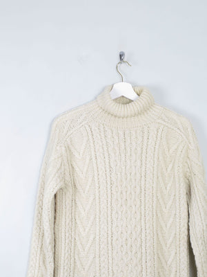 Men's Cream Vintage Aran Jumper Polo Neck S - The Harlequin
