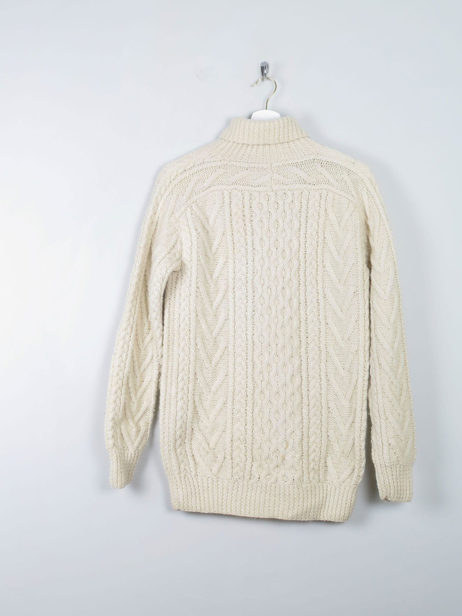 Men's Cream Vintage Aran Jumper Polo Neck S - The Harlequin