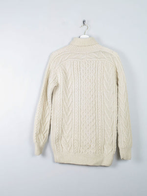 Men's Cream Vintage Aran Jumper Polo Neck S - The Harlequin