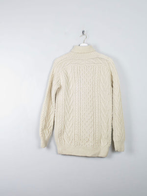 Men's Cream Vintage Aran Jumper Polo Neck S - The Harlequin