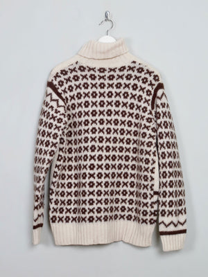 Men's Cream Vintage Polo Neck Deer Jumper M - The Harlequin
