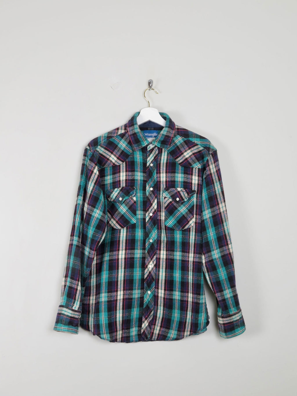 Men's Green Check Western Heavy Quality Vintage Flannel Shirt M - The Harlequin
