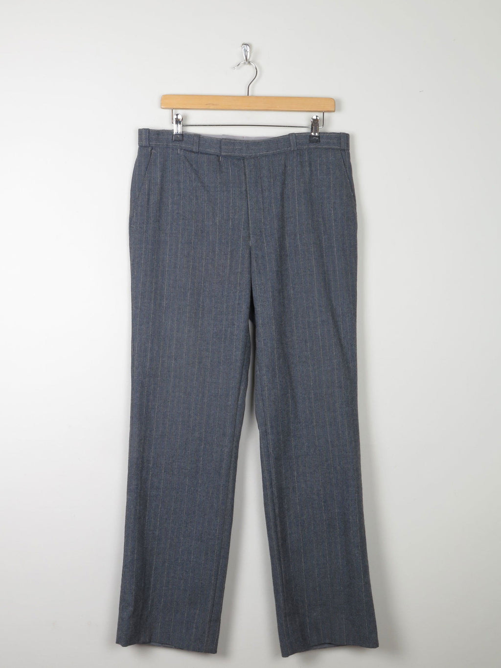 Men's Grey/Blue Striped Wool 1970s Trousers 34"W 32L" - The Harlequin