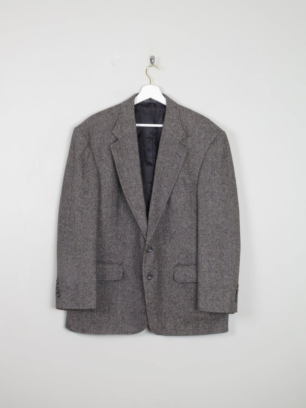 Men's Grey & Black Vintage Tweed Jacket L/44" - The Harlequin