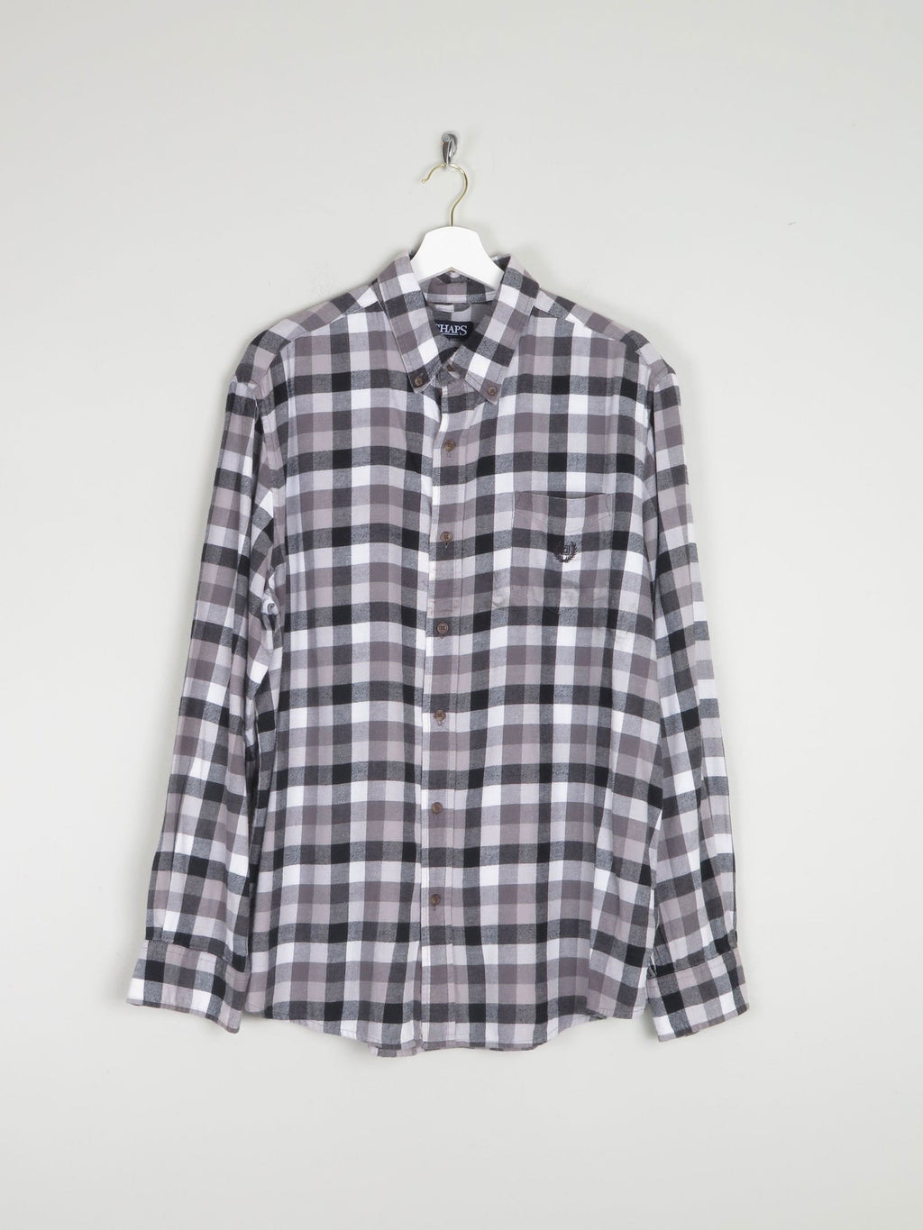 Men's Grey Check Vintage Flannel Shirt Chaps XL - The Harlequin
