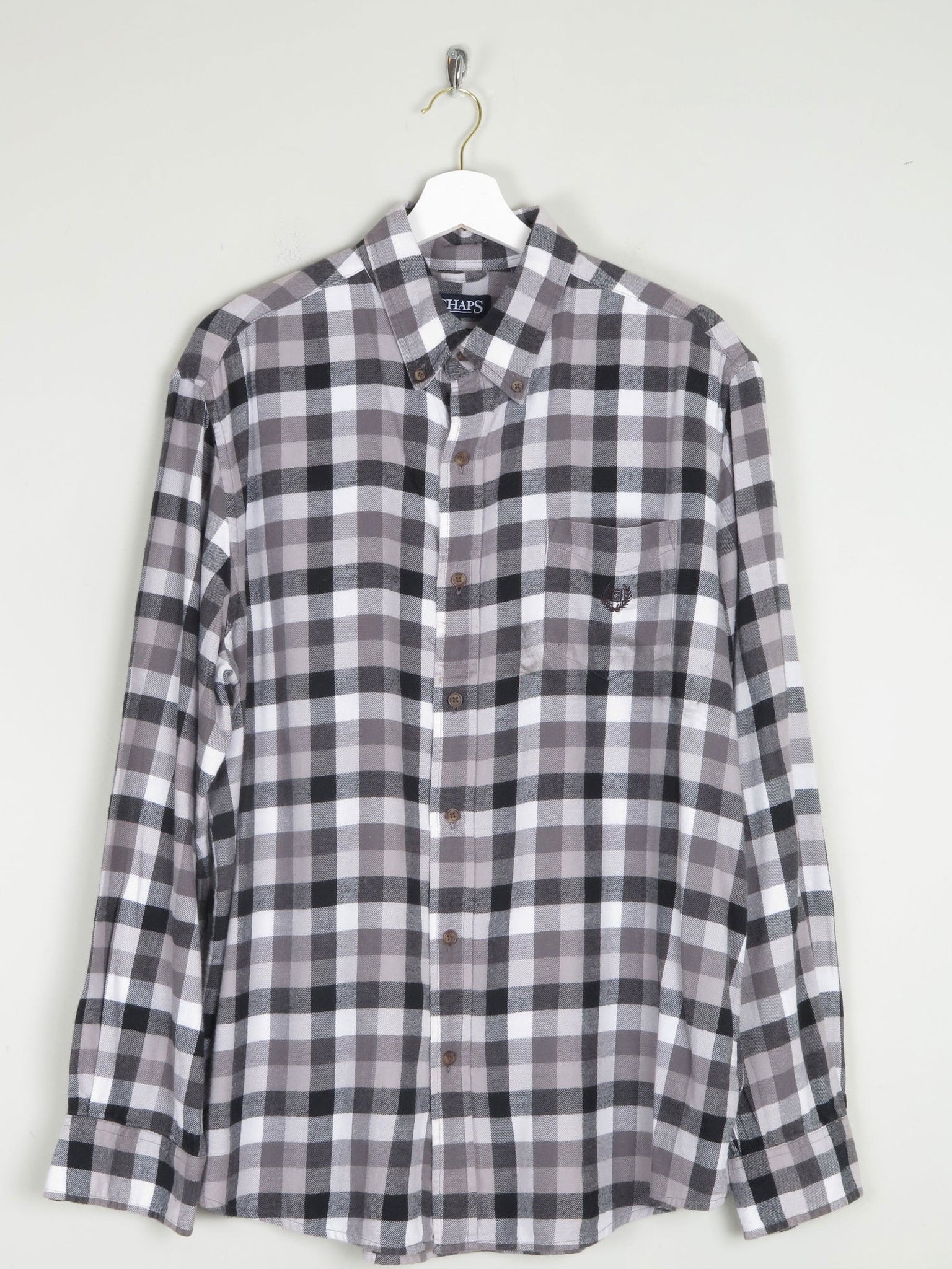 Men's Grey Check Vintage Flannel Shirt Chaps XL - The Harlequin