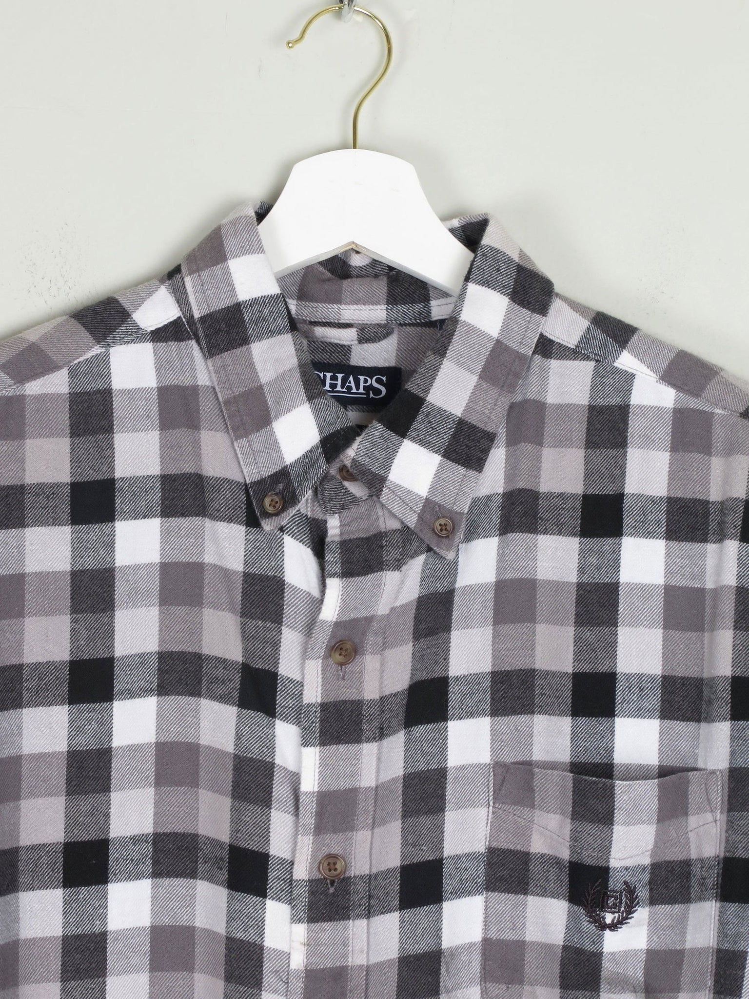 Men's Grey Check Vintage Flannel Shirt Chaps XL - The Harlequin